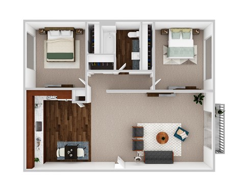 Floor plan for 2 beds, 1 bath, 823 sqft